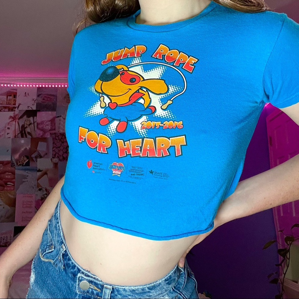 Bright Blue Graphic Cropped Tshirt
